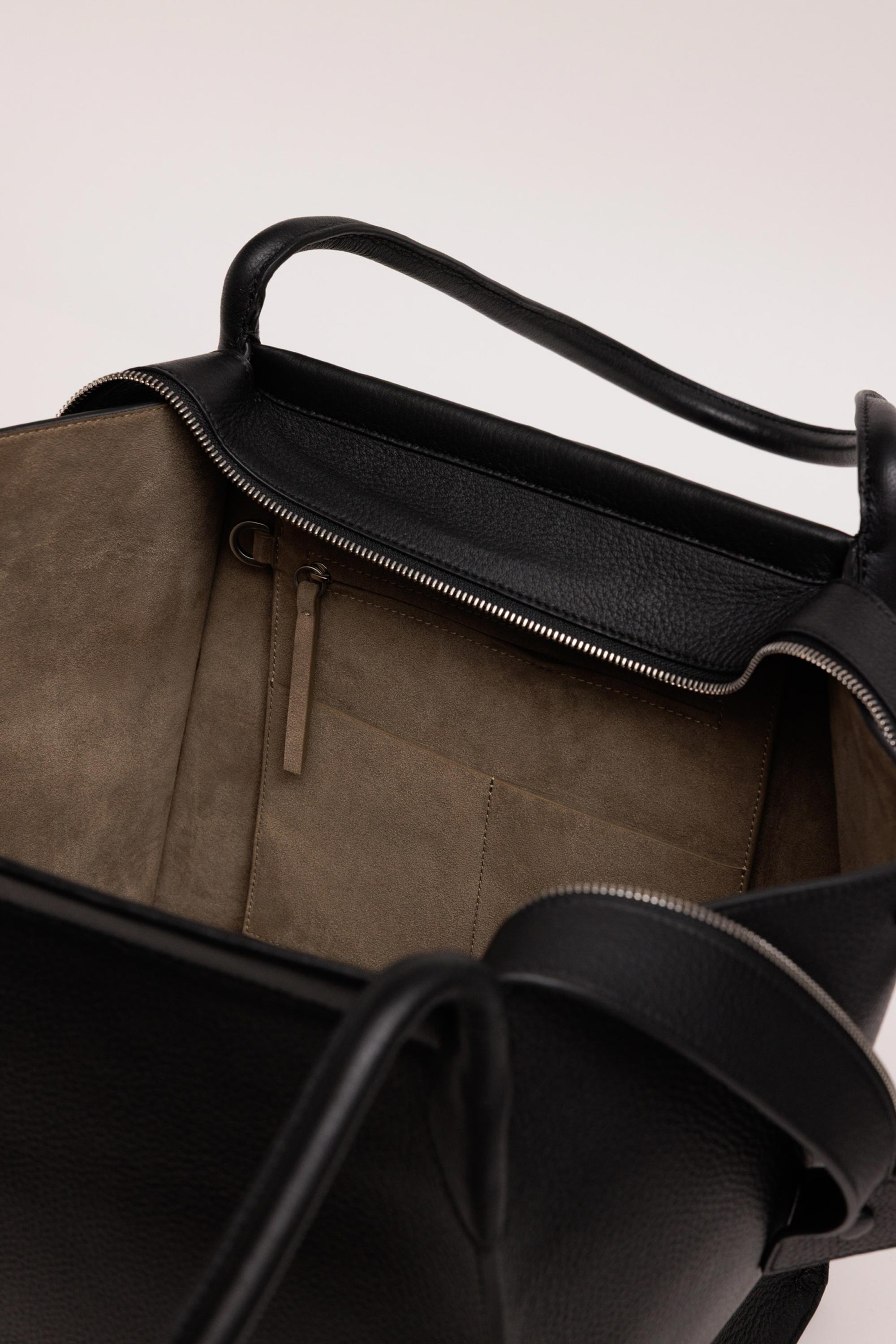 Claudia Tote in Black Deer Nappa shown open