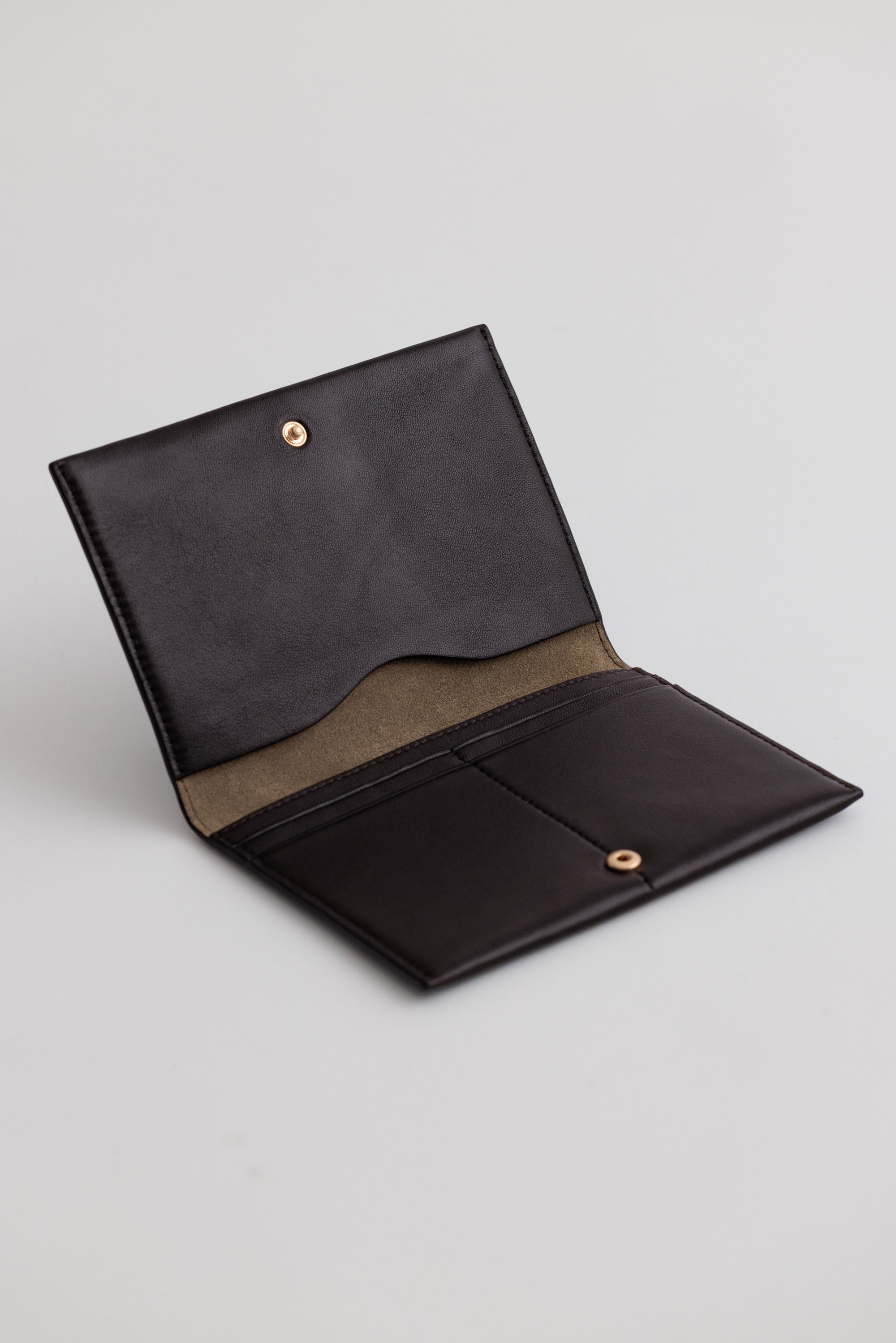 Jessie Folio in Americano Lambksin open view showing large passport pocket and card slots