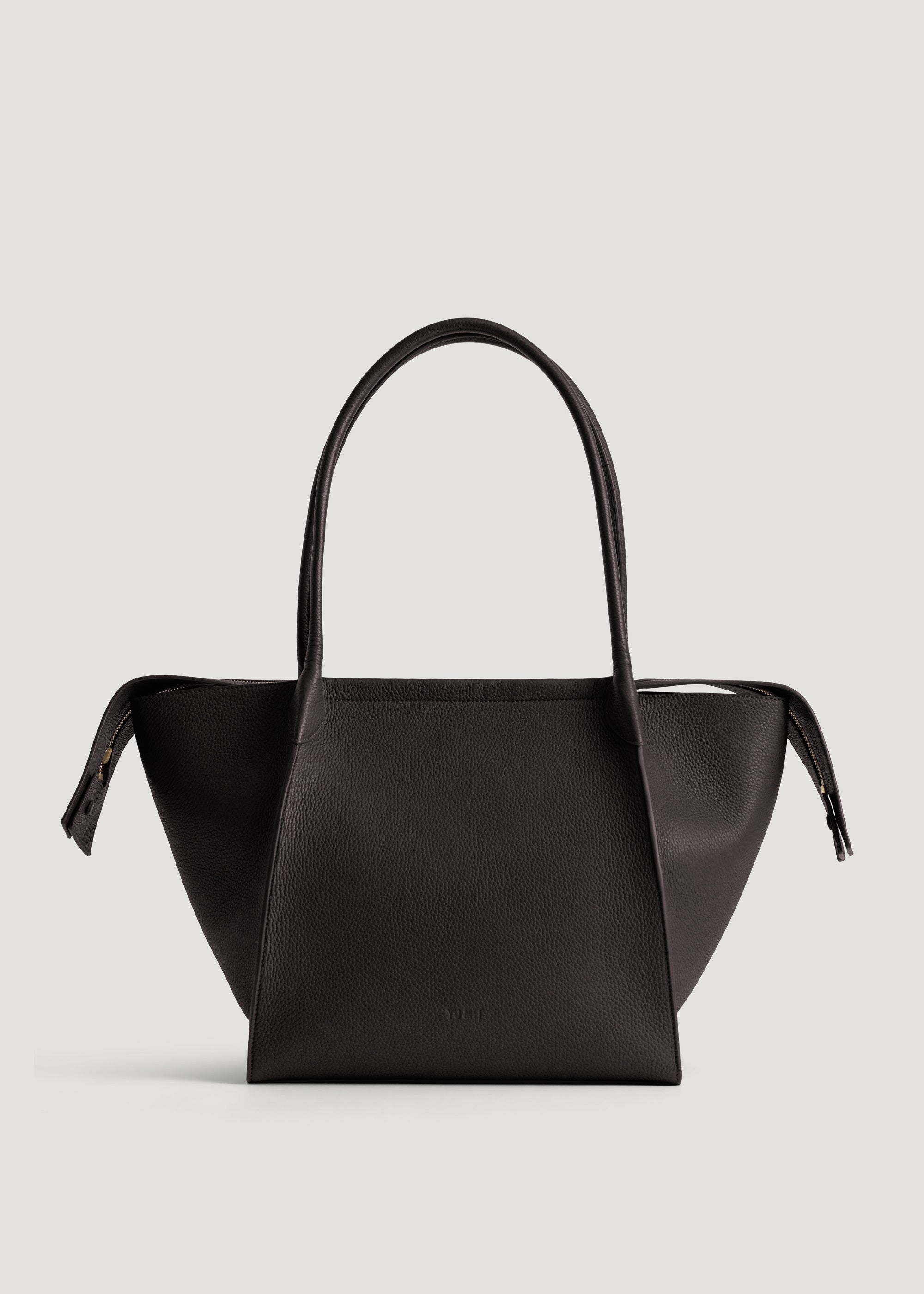 Claudia Tote in Americano Deer Nappa front view showing rolled strap detail handles