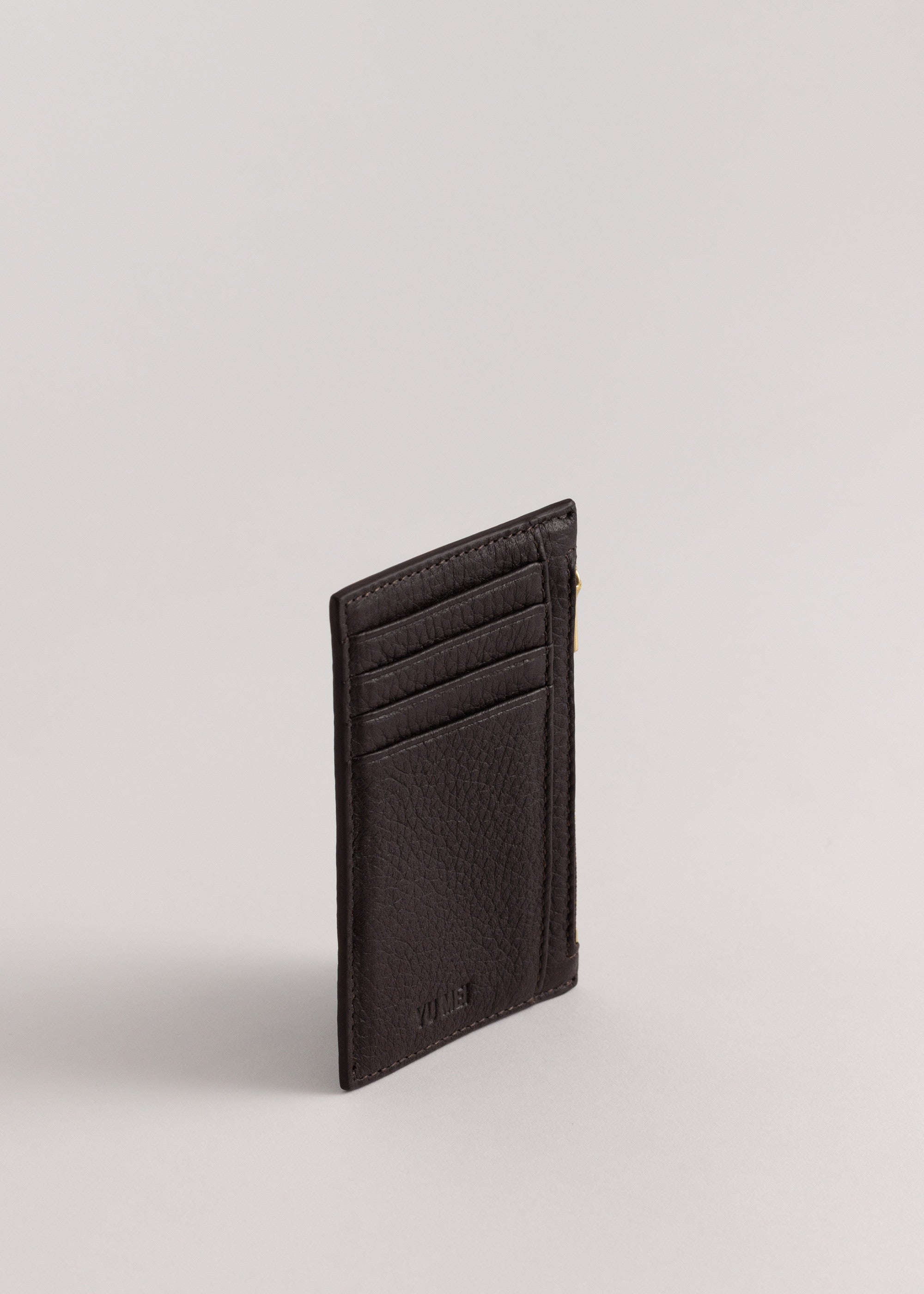 Frank Cardholder in Americano deer nappa angle view showing multiple cardholders and debossed logo