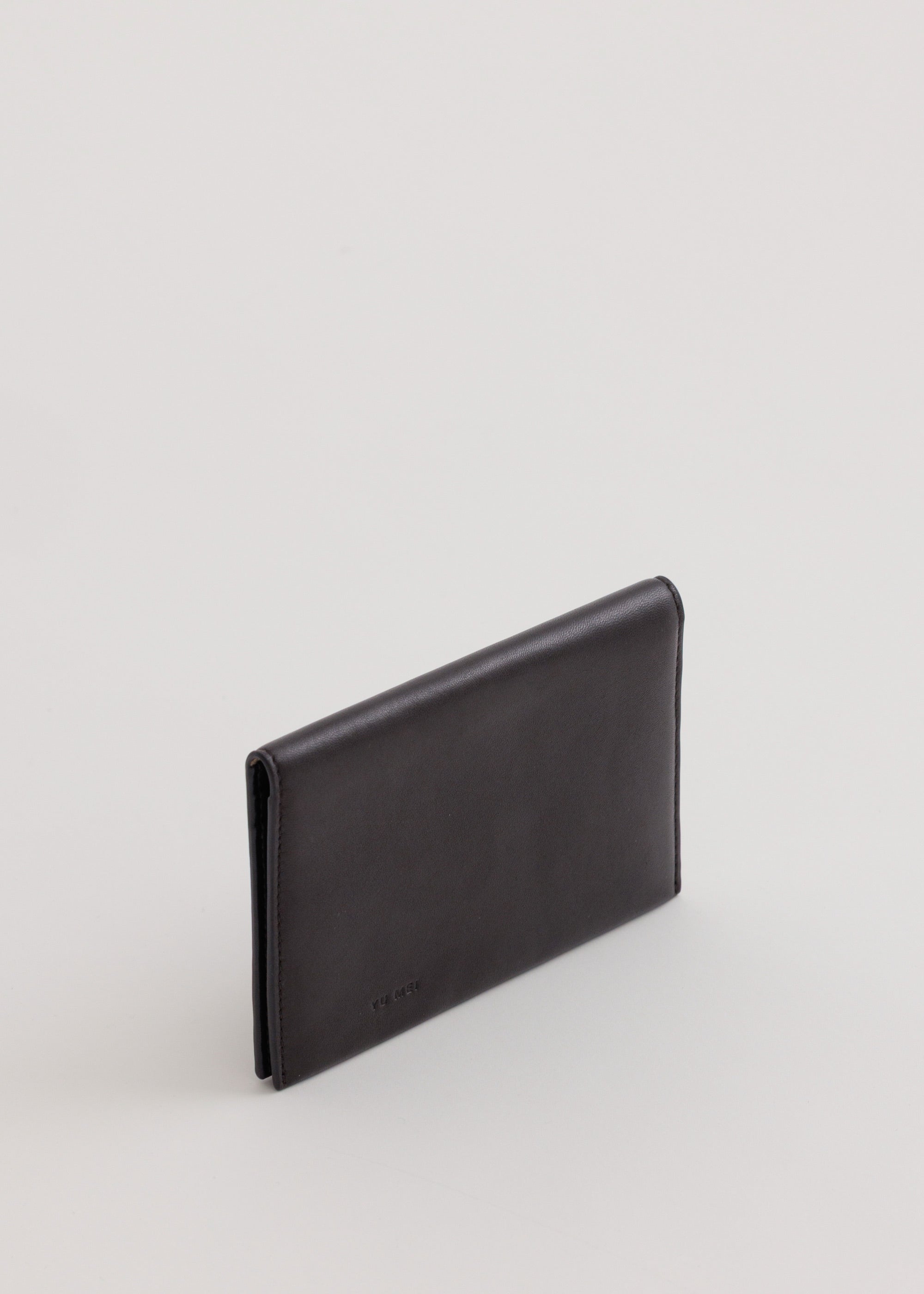 Jessie Folio in Americano Lambksin angle view showing fold-over