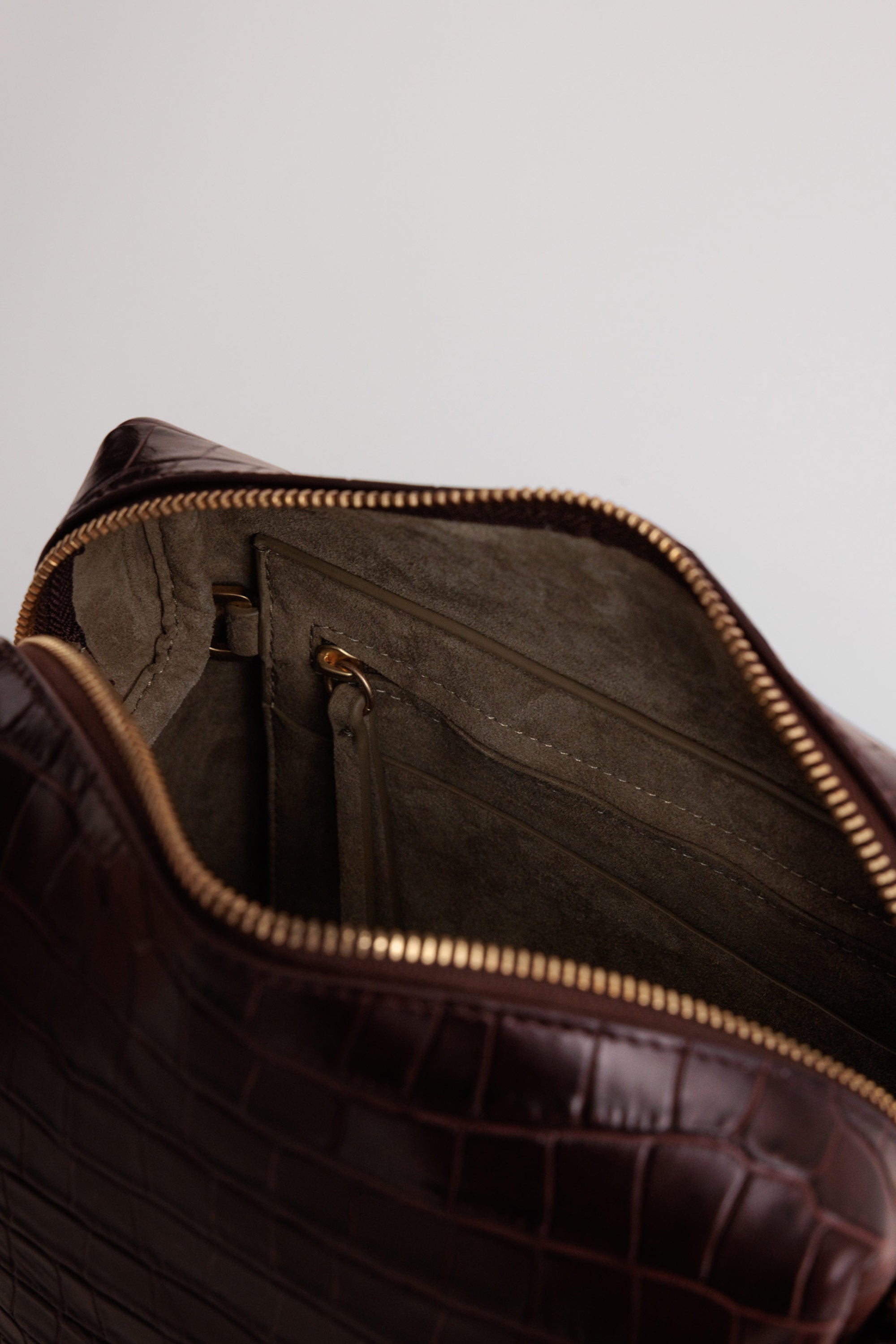 Ch'lita Bag in Fire Croc interior hanging zip pocket with additional patch pocket