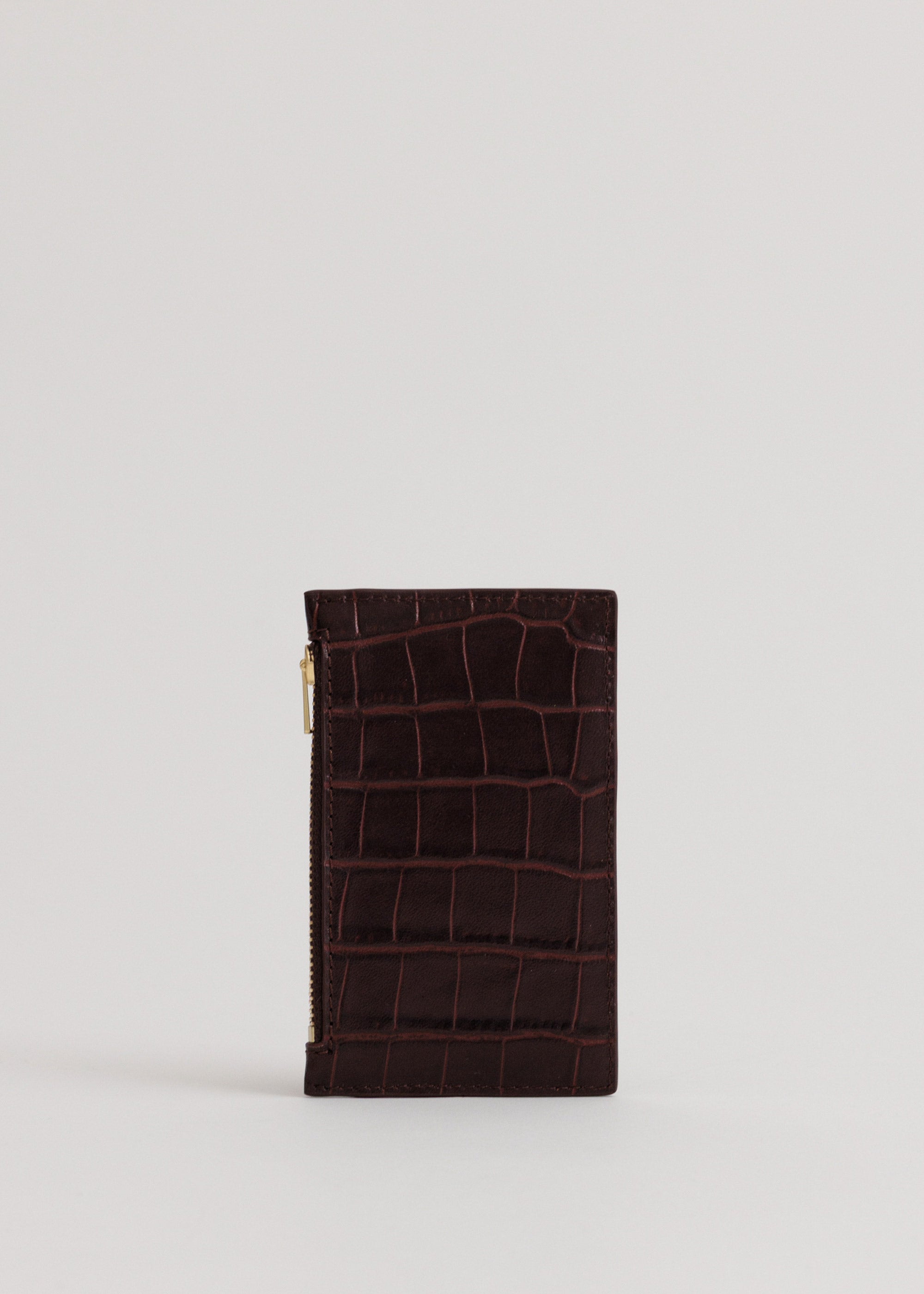 Frank Cardholder in Fire Croc front view showing premium croc embossed exterior