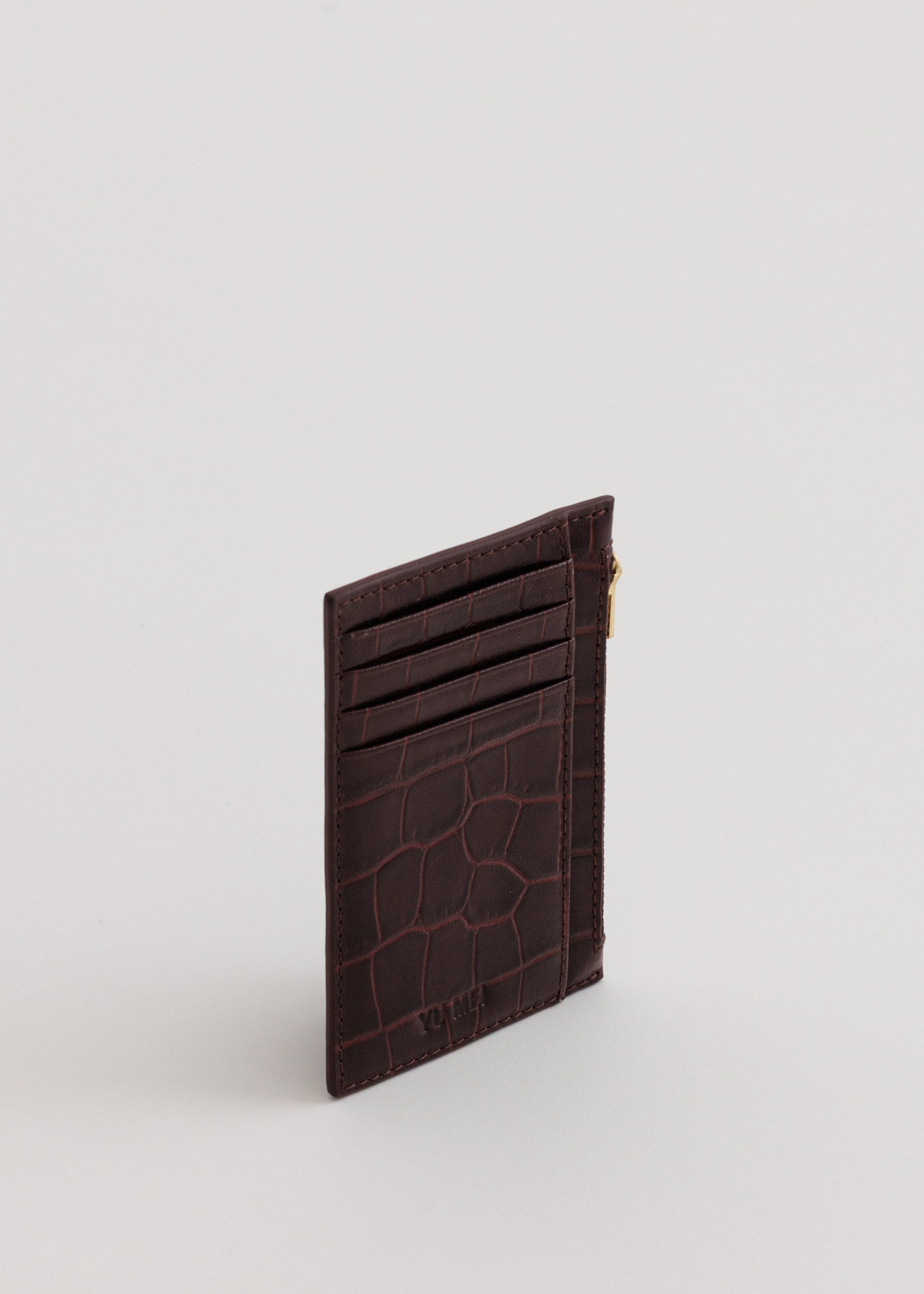 Frank Cardholder in Fire Croc 3/4 view showing multiple card slots