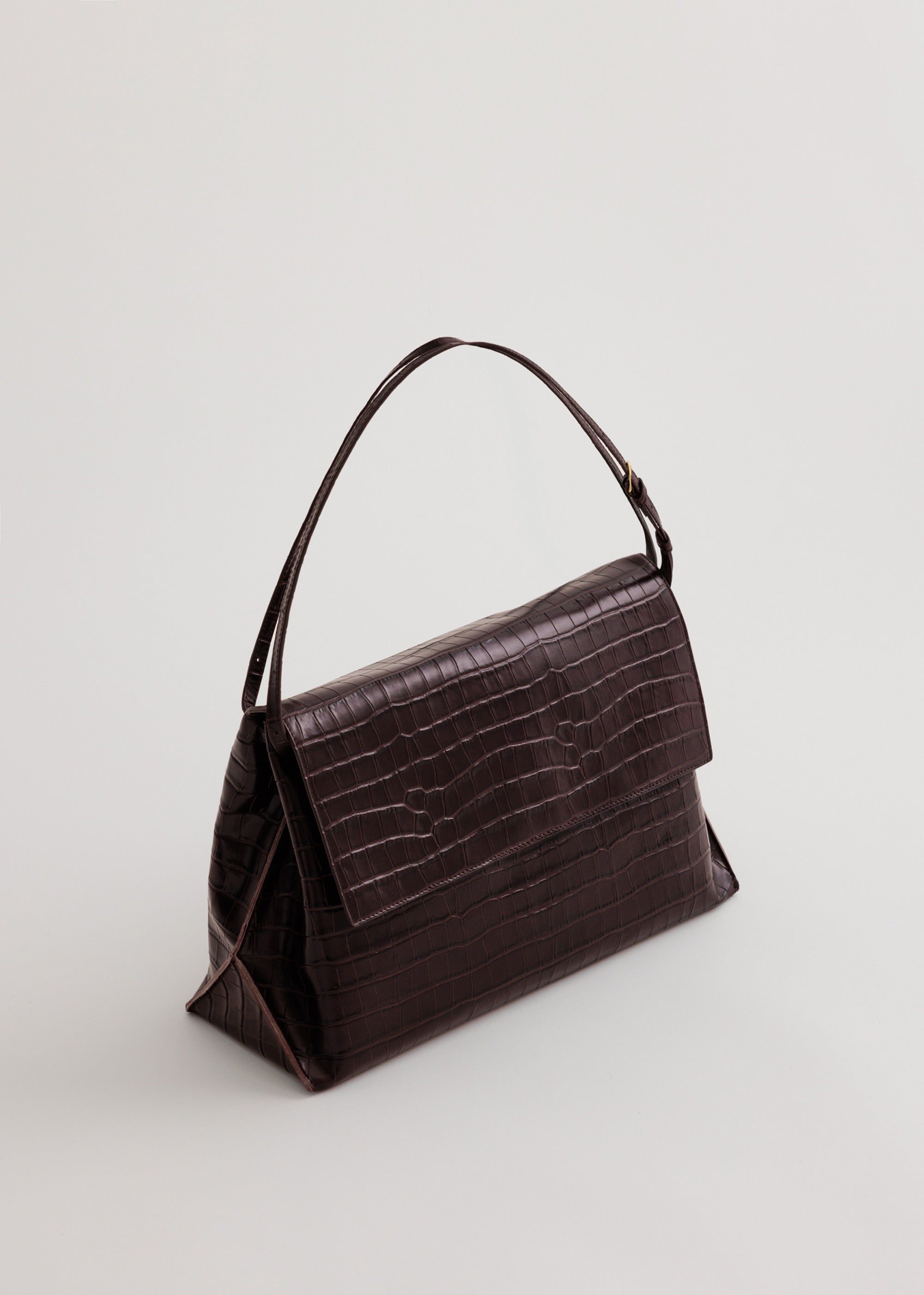 Pania Bag in Fire Croc 3/4 view showing premium croc embossed exterior and bag flap