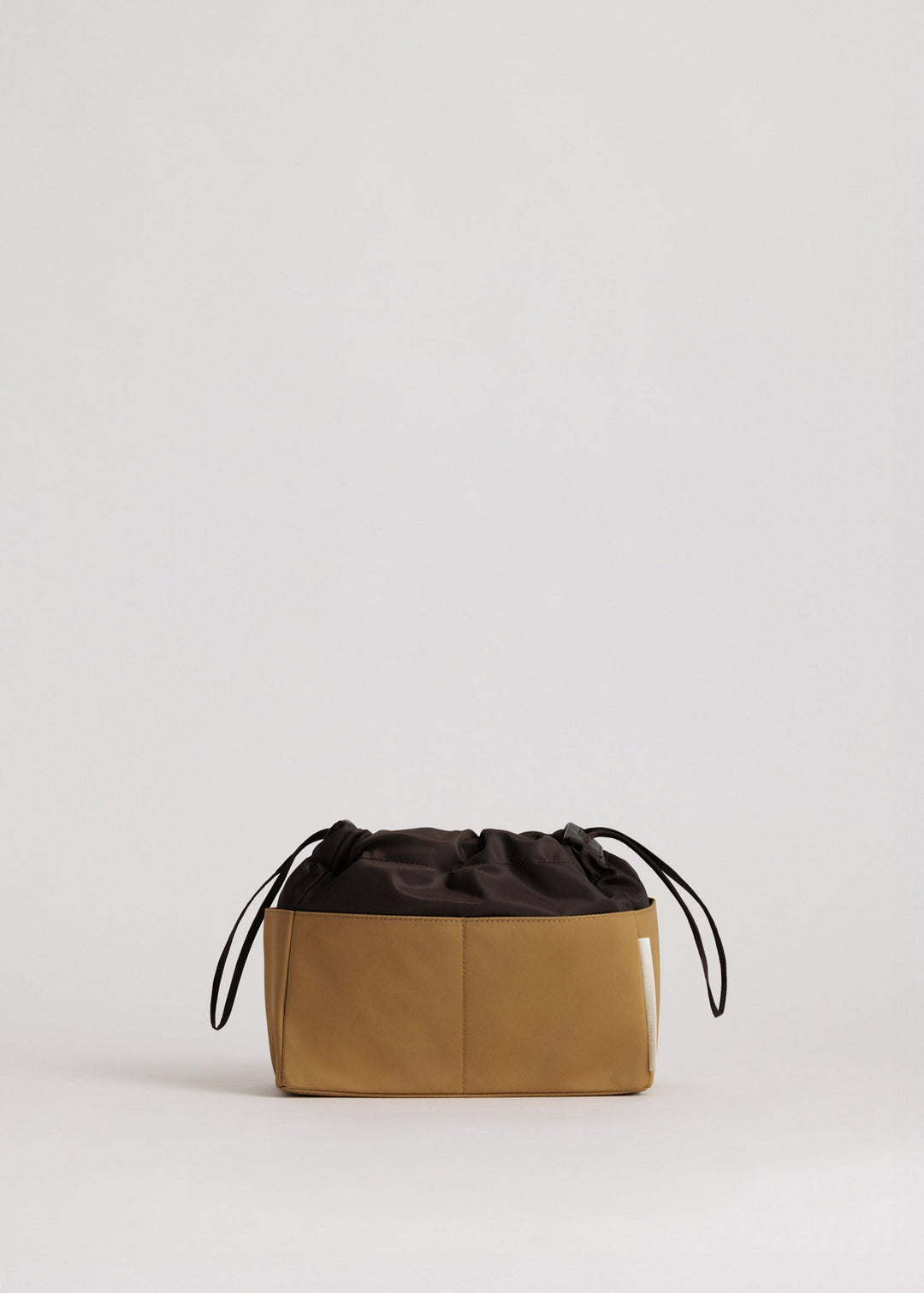 Small Organiser in Dijion and Coffee Bean ECONYL® regenerated nylon, front view, showing exterior pockets